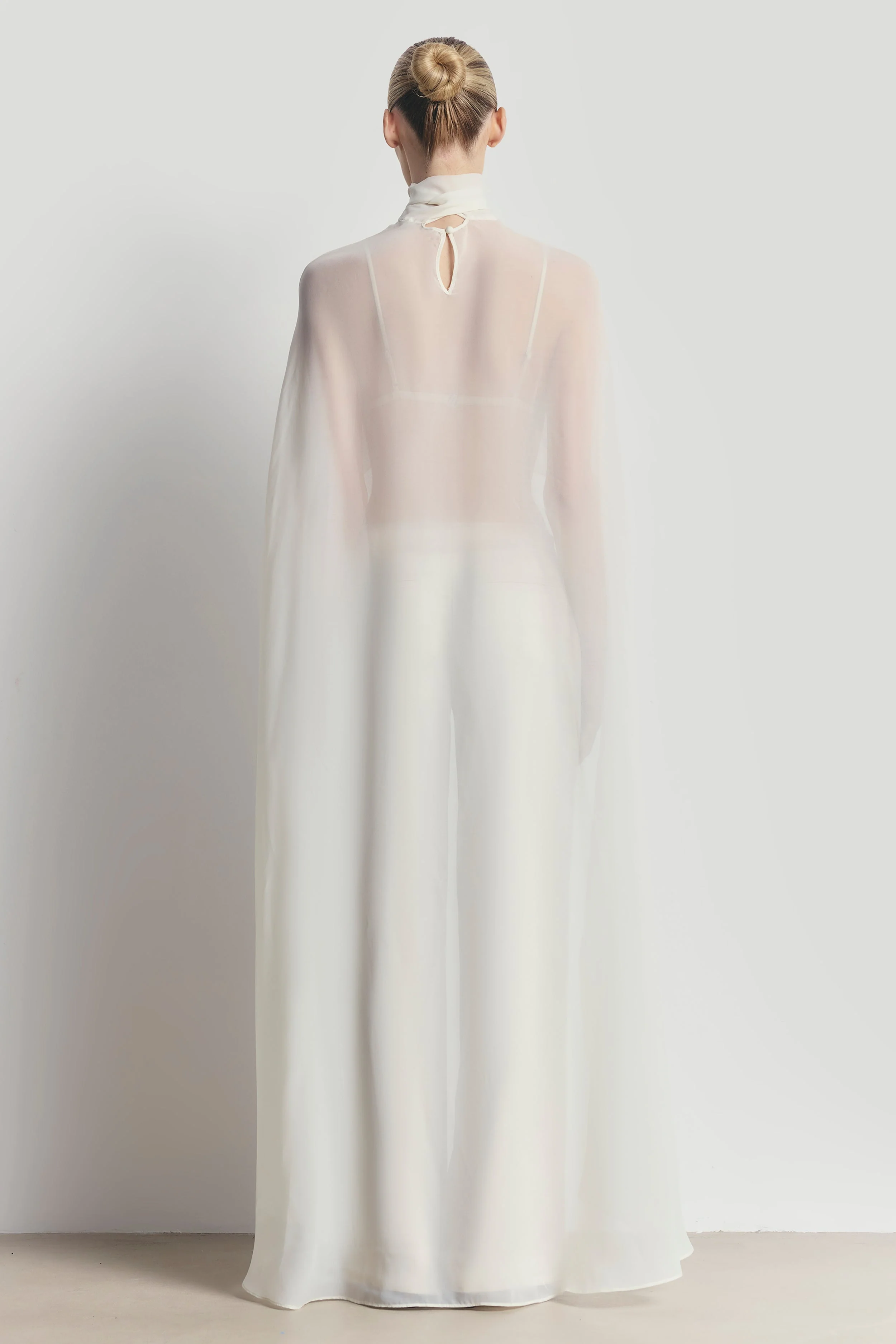 Sheer Chiffon High Neck Cape - Cream - Image 4