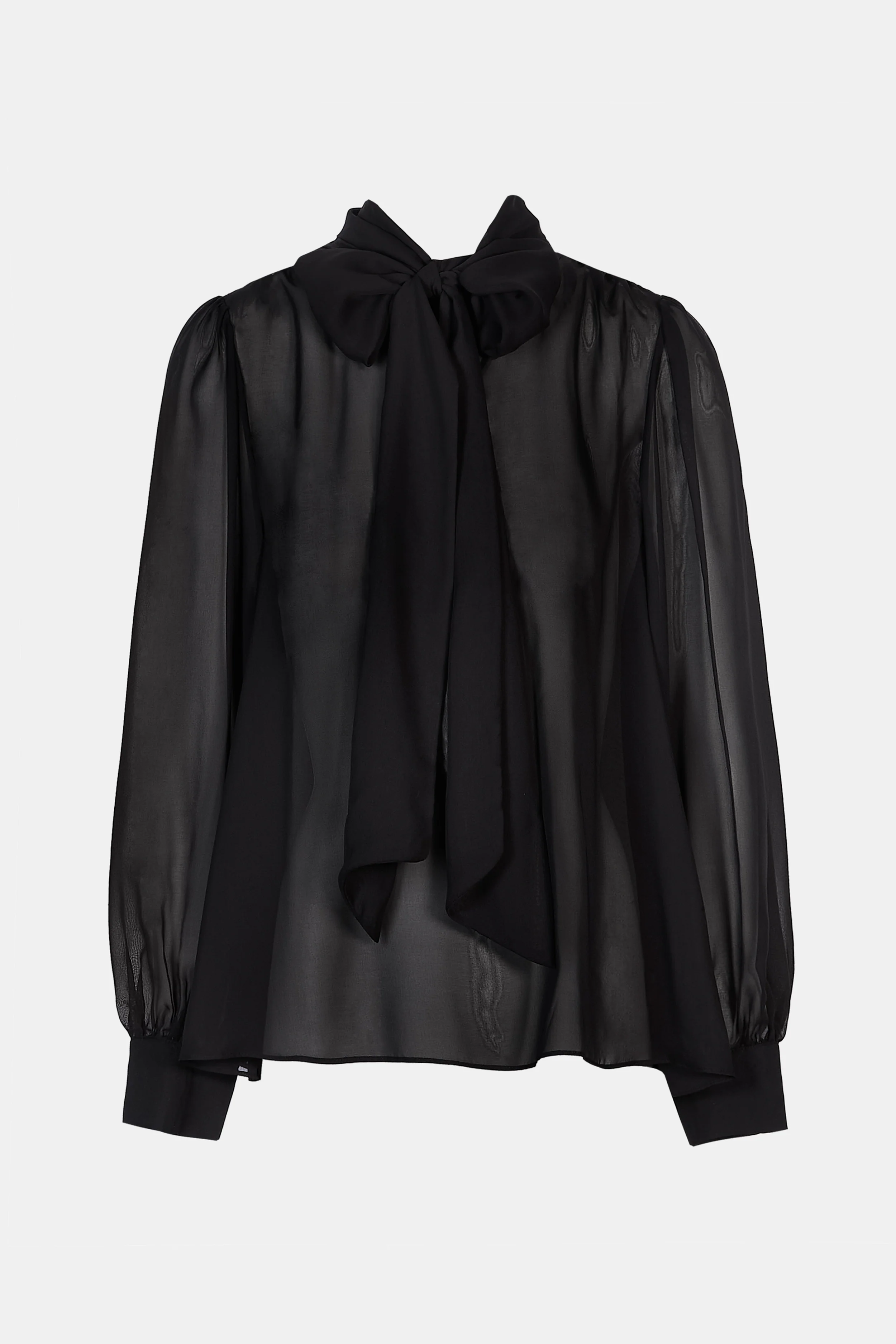 Sheer Chiffon Tie Neck Blouse - Black - Image 8