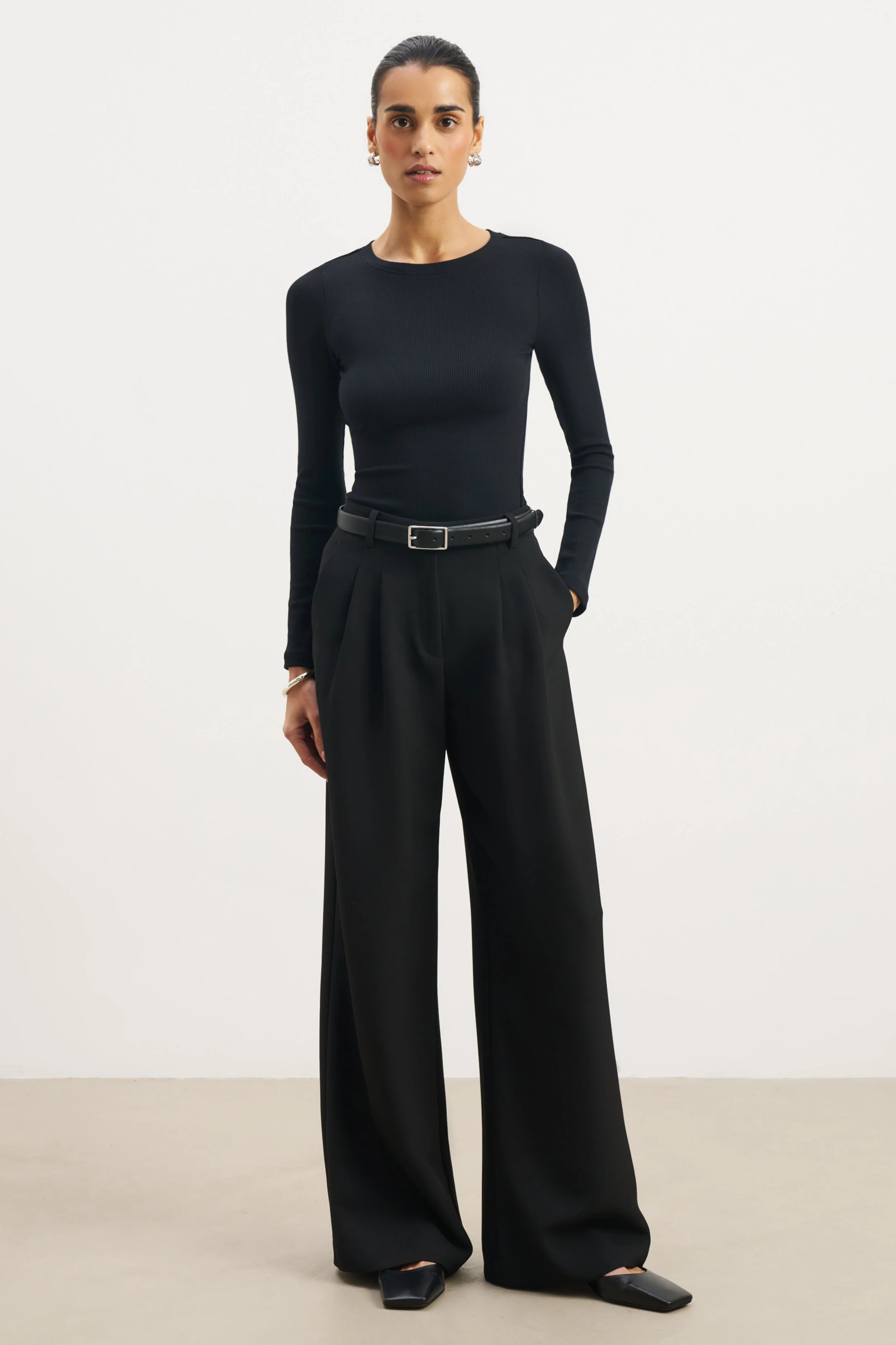 Soft Ribbed Long Sleeve Top - Black - Image 3