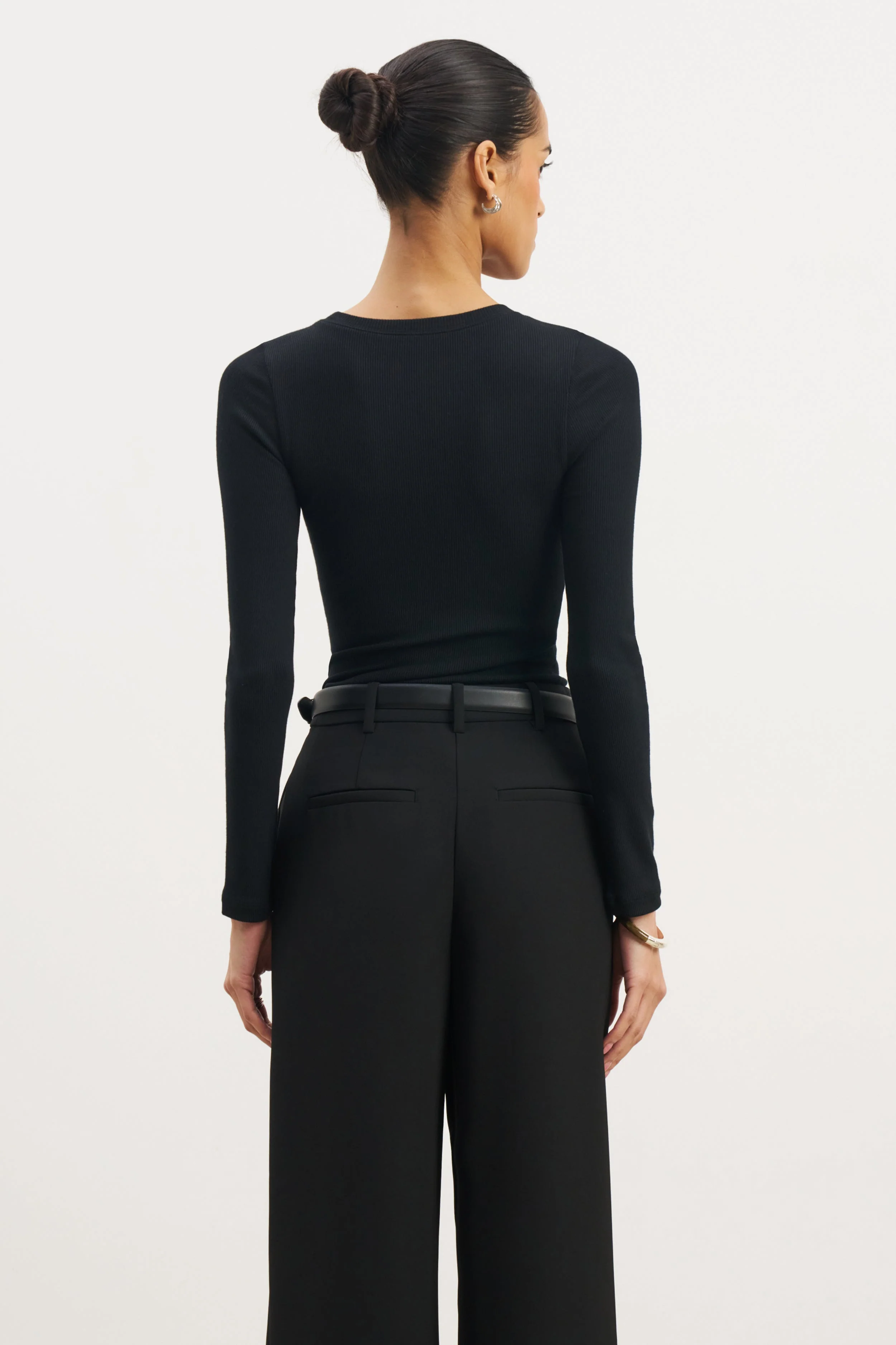 Soft Ribbed Long Sleeve Top - Black - Image 4