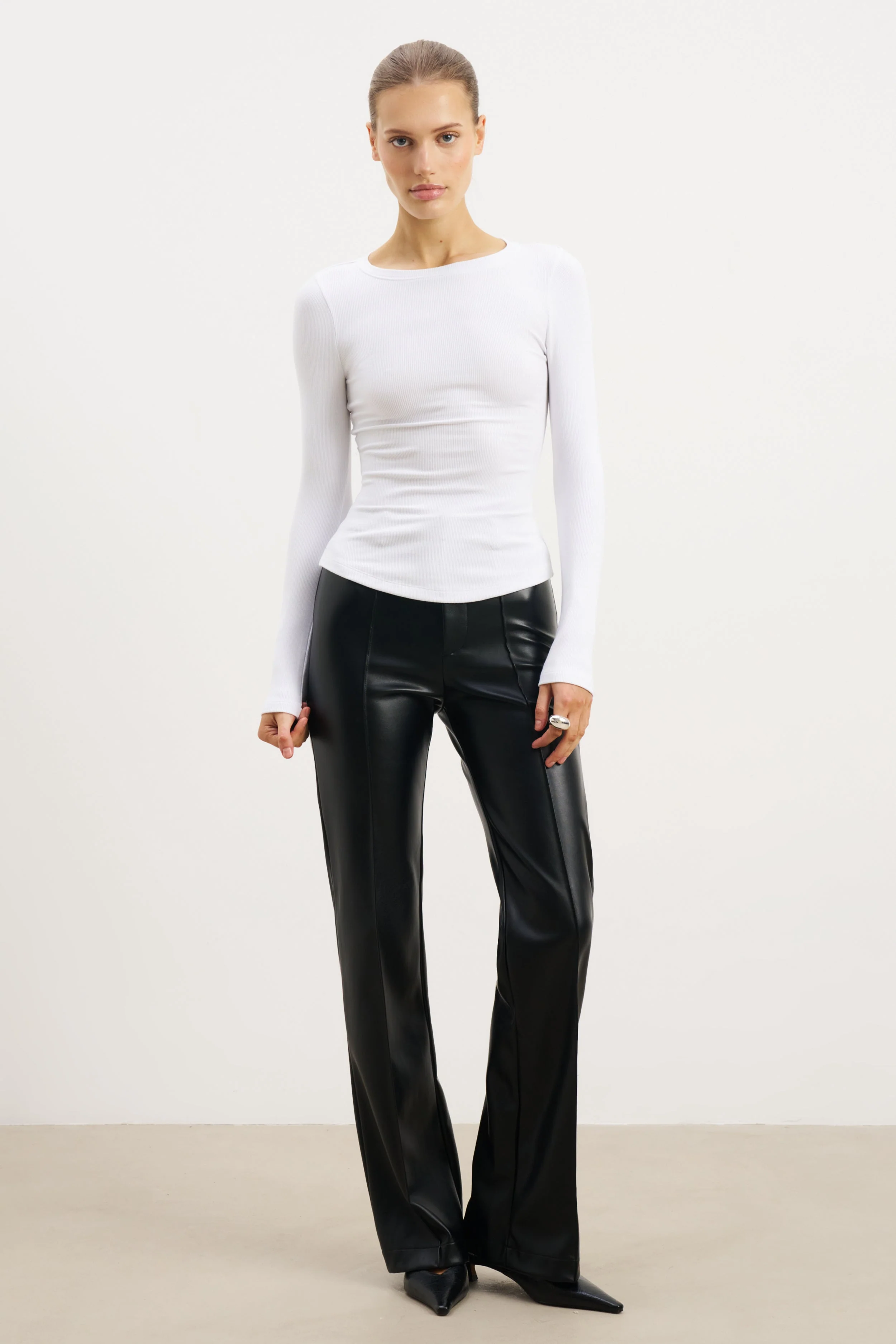 Soft Ribbed Long Sleeve Top - White - Image 3
