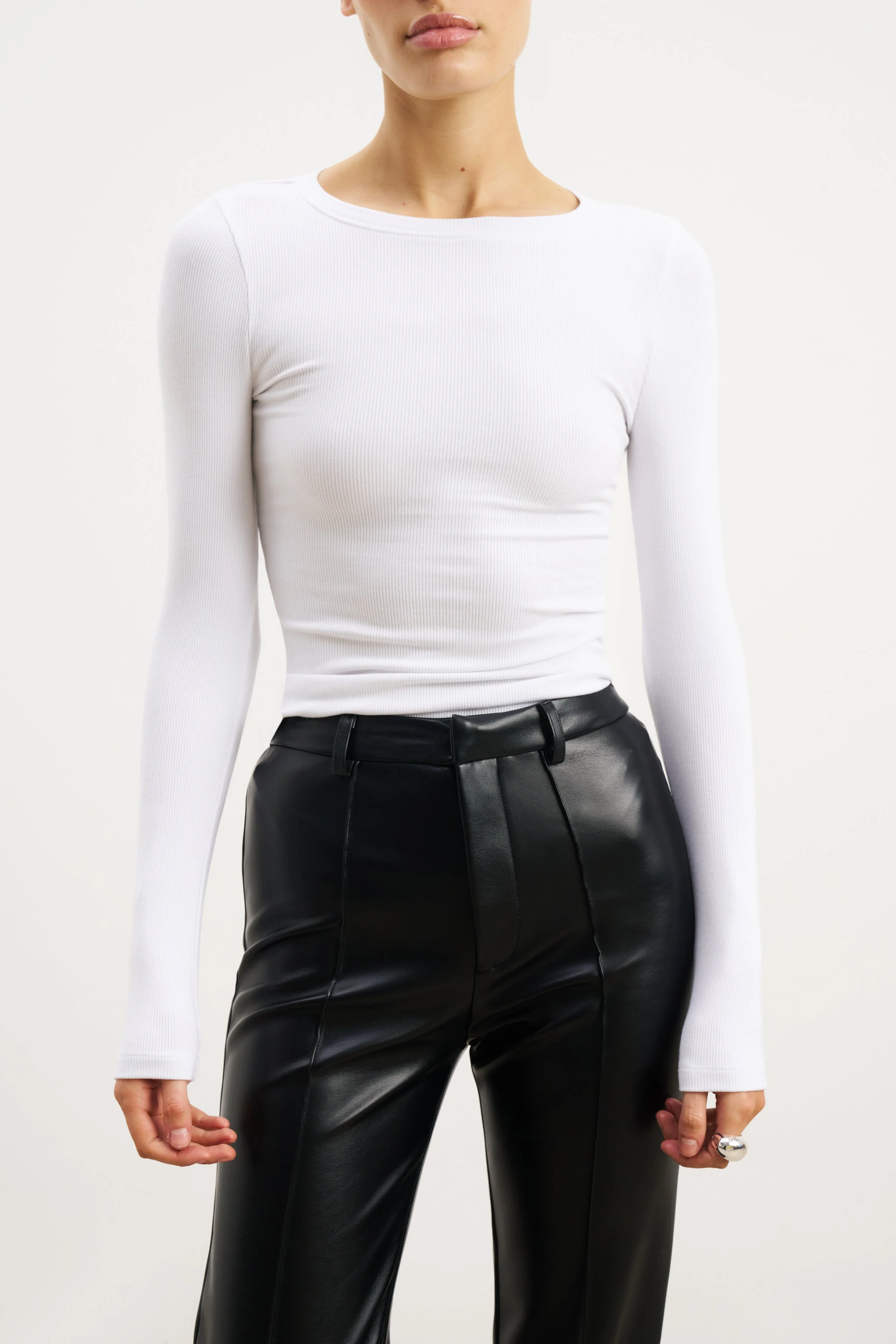 Soft Ribbed Long Sleeve Top - White - Image 4