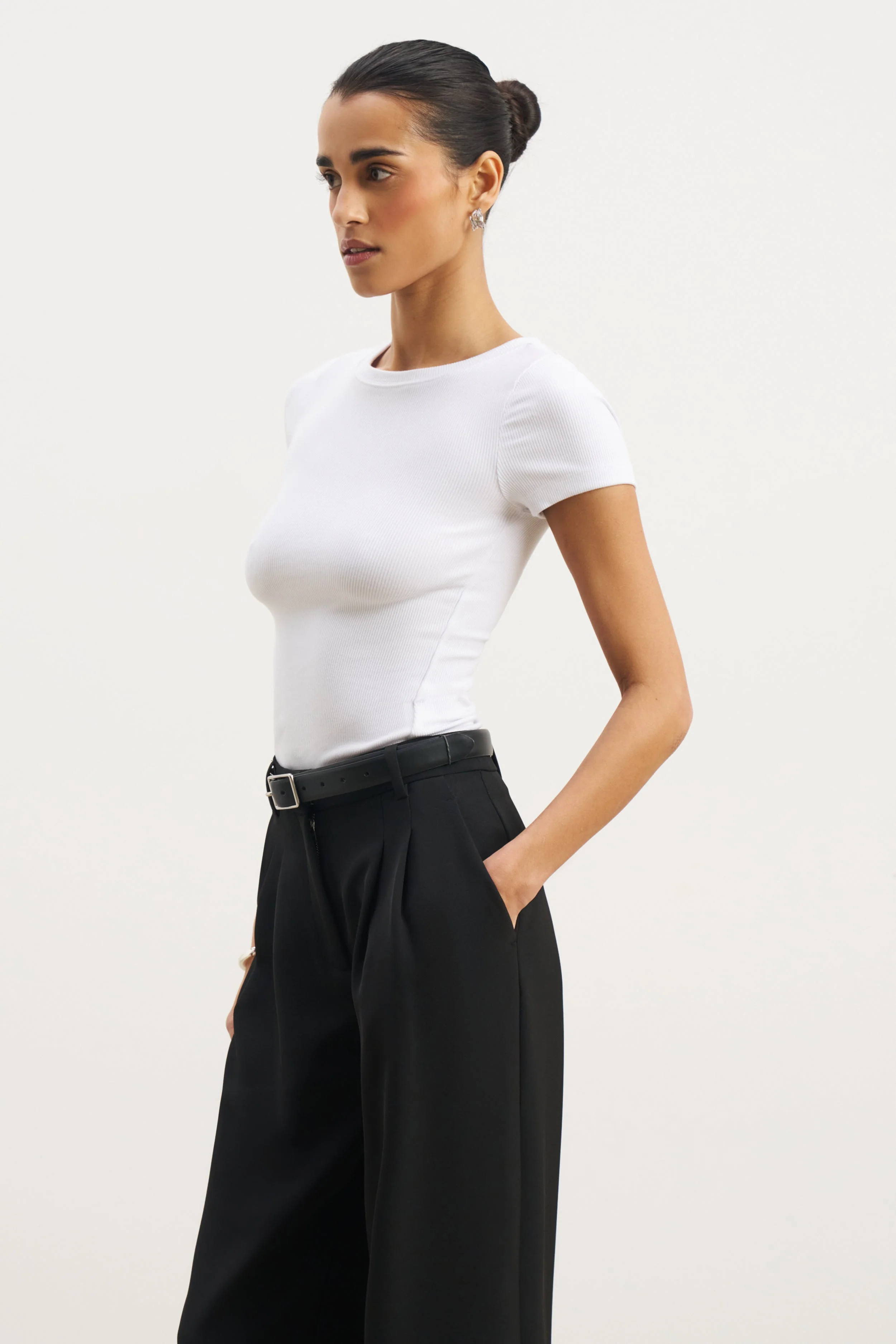 Soft Ribbed T Shirt - White - Image 5