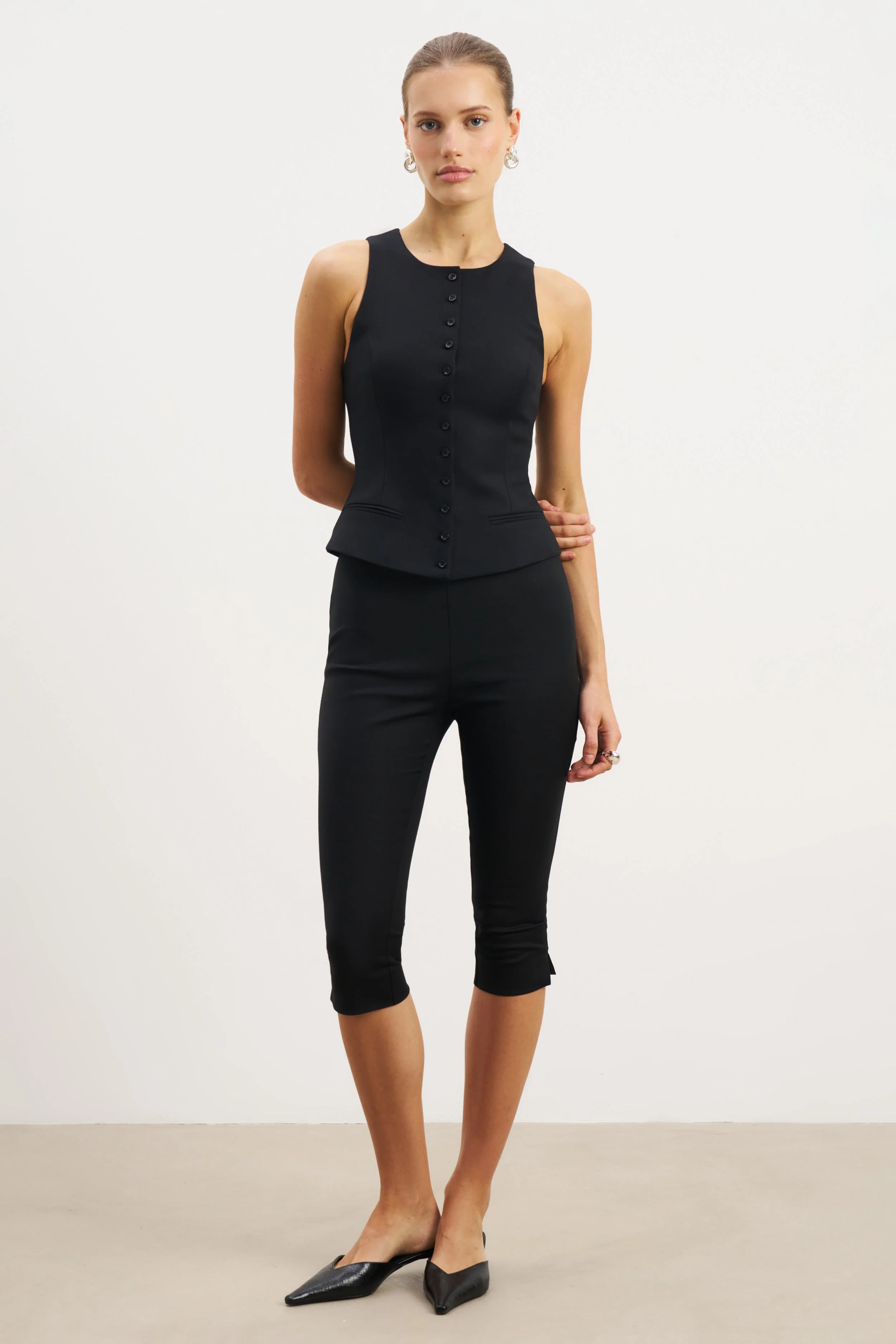 Tailored Button Down Waistcoat - Black - Image 4