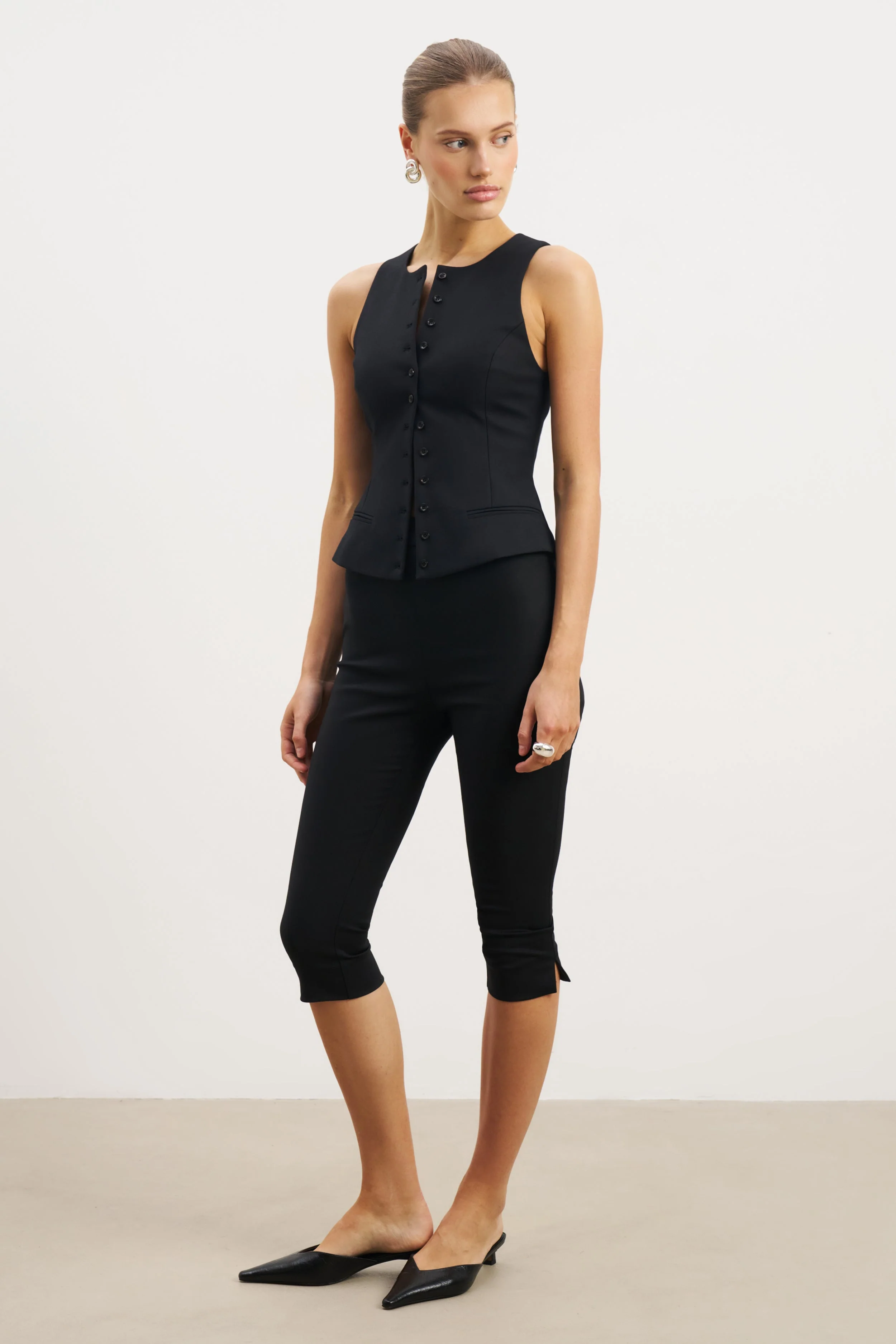 Tailored Button Down Waistcoat - Black - Image 6