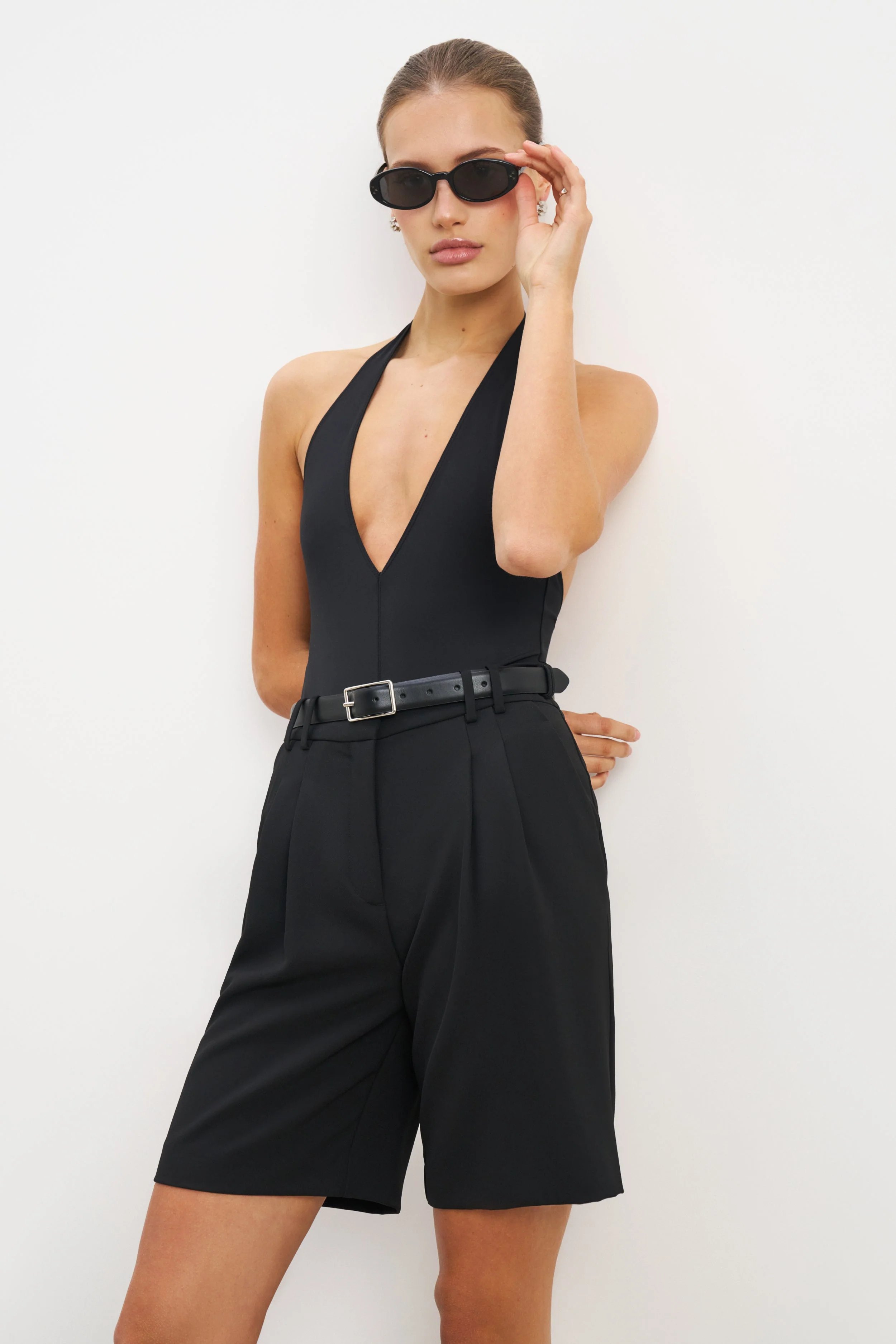 V Neck Plunge Bodysuit - Black - Image 4