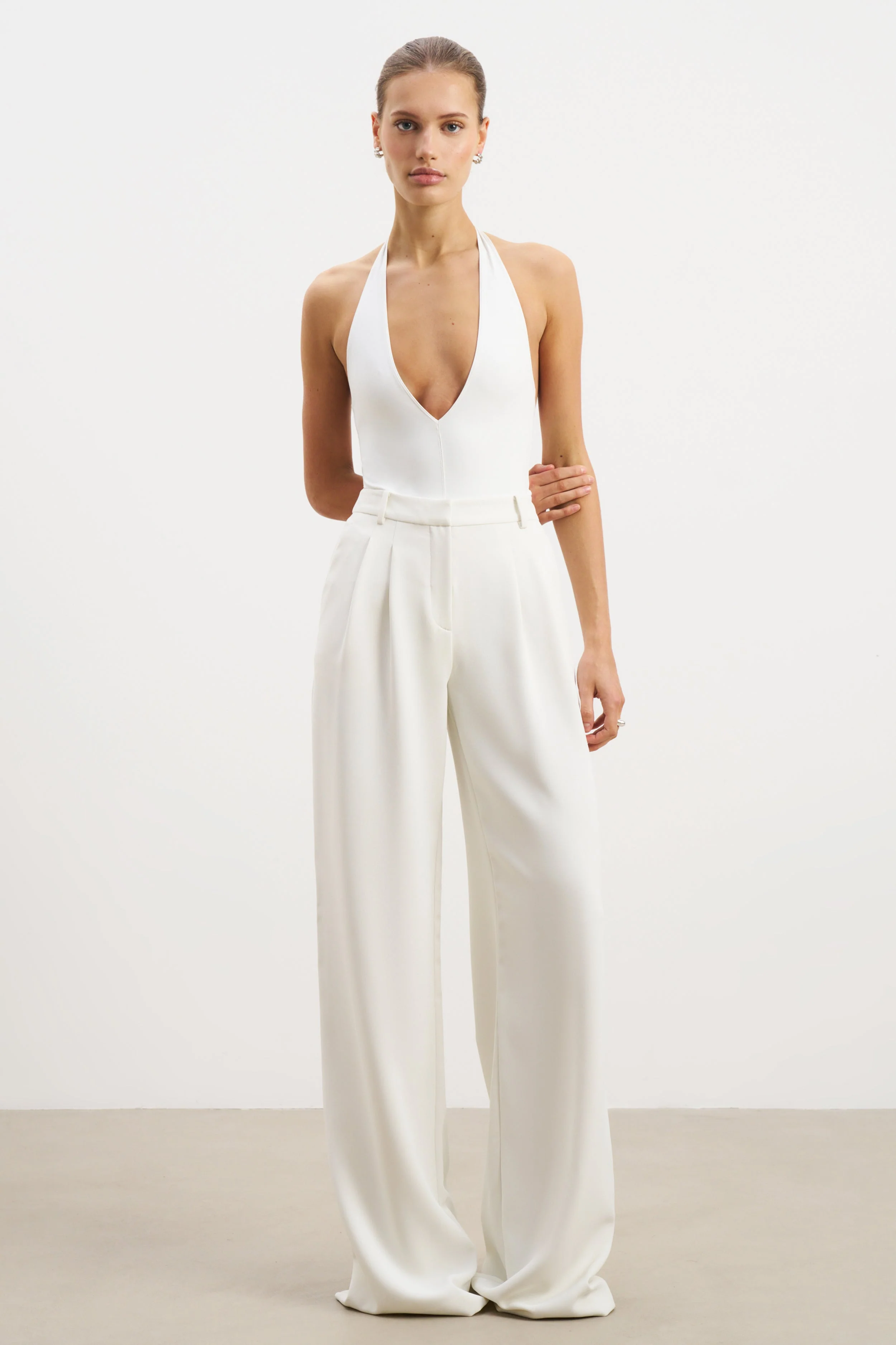 V Neck Plunge Bodysuit - White - Image 3