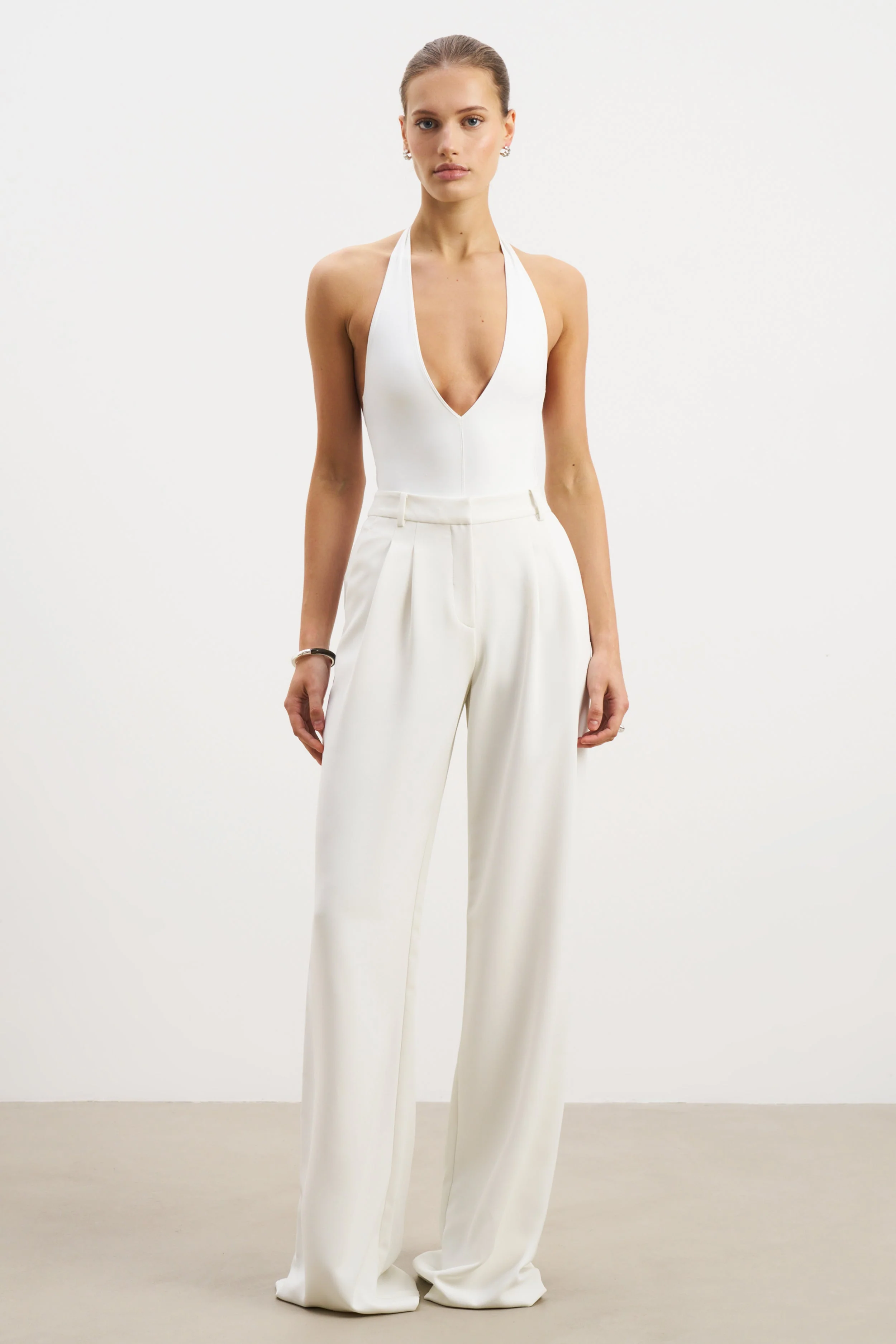 V Neck Plunge Bodysuit - White - Image 5